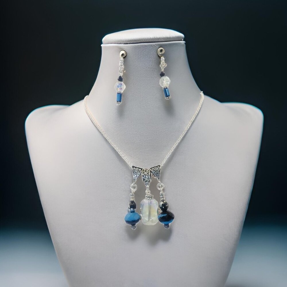 Crystal & Natural Stone Pendant Necklace, With Earrings Made In The U.S.A.